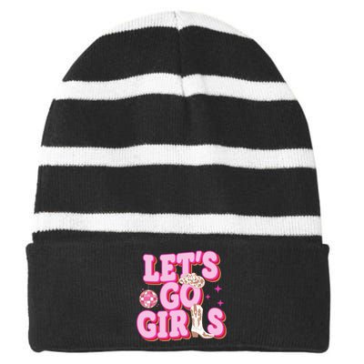 Lets Go Girl Cowgirl Howdy Striped Beanie with Solid Band