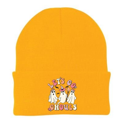 Let's Go Ghouls Funny Halloween Cute Groovy Ghost Retro Gift Knit Cap Winter Beanie