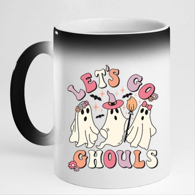 Let's Go Ghouls Funny Halloween Cute Groovy Ghost Retro Gift 11oz Black Color Changing Mug