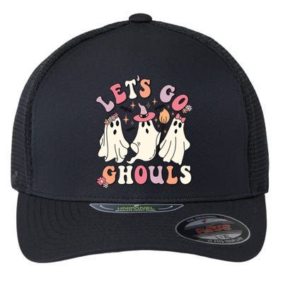 Let's Go Ghouls Funny Halloween Cute Groovy Ghost Retro Gift Flexfit Unipanel Trucker Cap