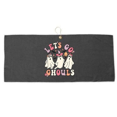 Let's Go Ghouls Funny Halloween Cute Groovy Ghost Retro Gift Large Microfiber Waffle Golf Towel