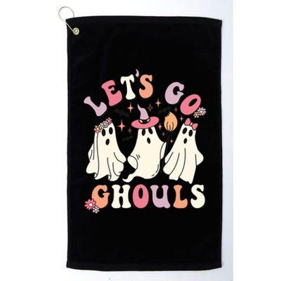 Let's Go Ghouls Funny Halloween Cute Groovy Ghost Retro Gift Platinum Collection Golf Towel