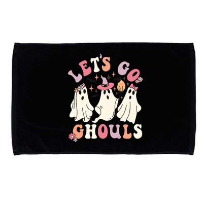 Let's Go Ghouls Funny Halloween Cute Groovy Ghost Retro Gift Microfiber Hand Towel