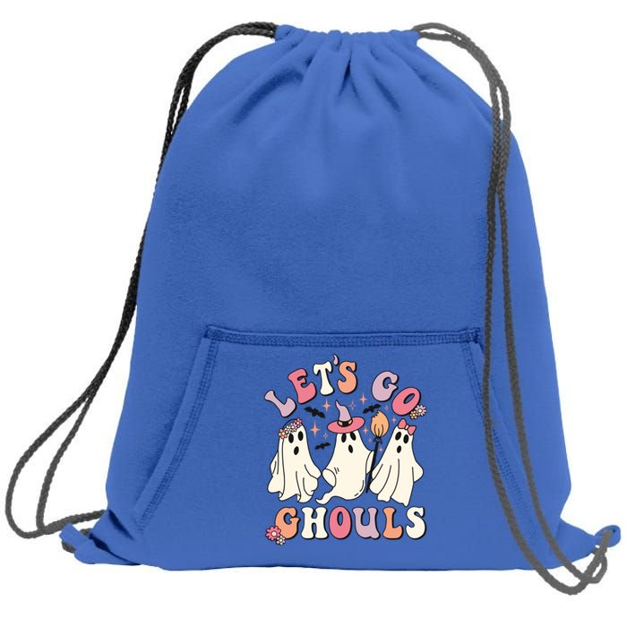 Let's Go Ghouls Funny Halloween Cute Groovy Ghost Retro Gift Sweatshirt Cinch Pack Bag