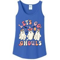 Let's Go Ghouls Funny Halloween Cute Groovy Ghost Retro Gift Ladies Essential Tank