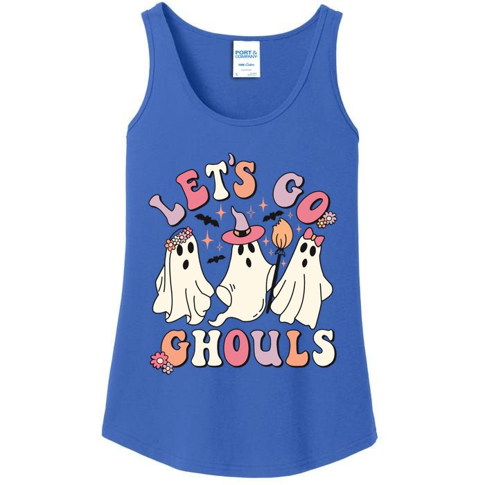 Let's Go Ghouls Funny Halloween Cute Groovy Ghost Retro Gift Ladies Essential Tank