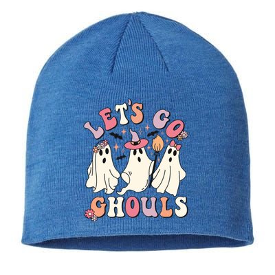 Let's Go Ghouls Funny Halloween Cute Groovy Ghost Retro Gift Sustainable Beanie