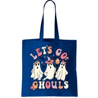 Let's Go Ghouls Funny Halloween Cute Groovy Ghost Retro Gift Tote Bag