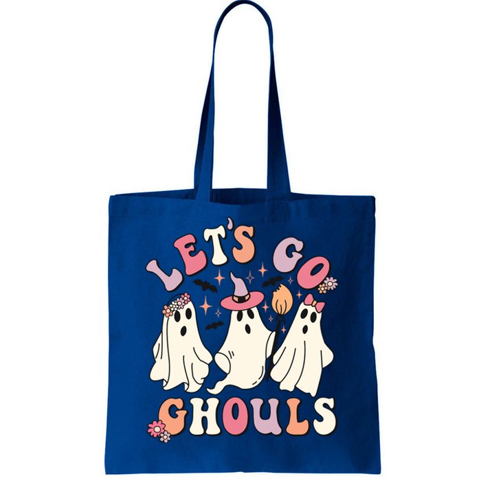 Let's Go Ghouls Funny Halloween Cute Groovy Ghost Retro Gift Tote Bag