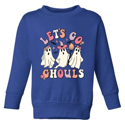 Let's Go Ghouls Funny Halloween Cute Groovy Ghost Retro Gift Toddler Sweatshirt