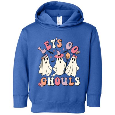 Let's Go Ghouls Funny Halloween Cute Groovy Ghost Retro Gift Toddler Hoodie