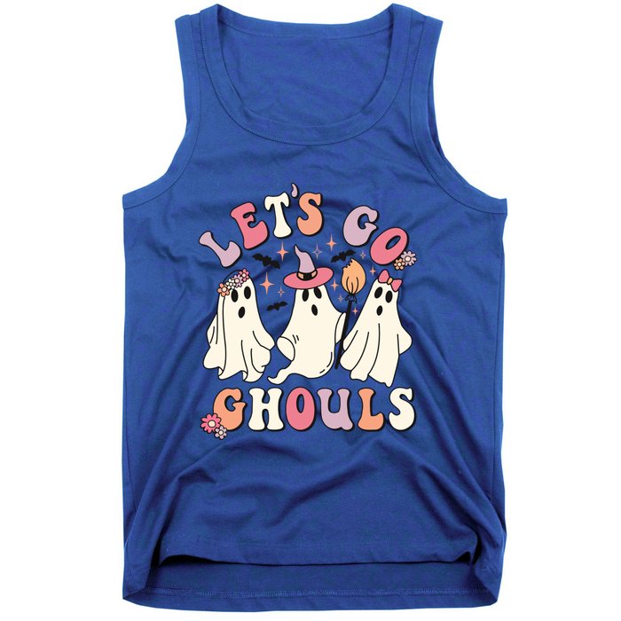 Let's Go Ghouls Funny Halloween Cute Groovy Ghost Retro Gift Tank Top