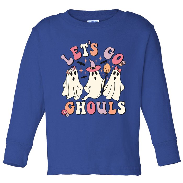 Let's Go Ghouls Funny Halloween Cute Groovy Ghost Retro Gift Toddler Long Sleeve Shirt