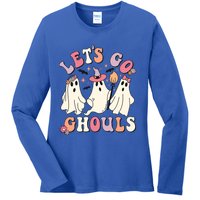 Let's Go Ghouls Funny Halloween Cute Groovy Ghost Retro Gift Ladies Long Sleeve Shirt