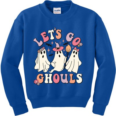 Let's Go Ghouls Funny Halloween Cute Groovy Ghost Retro Gift Kids Sweatshirt