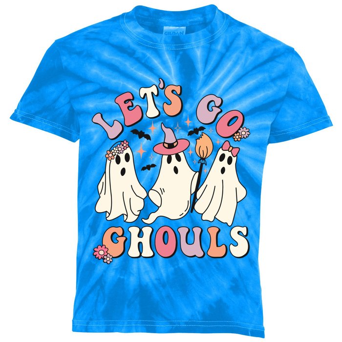 Let's Go Ghouls Funny Halloween Cute Groovy Ghost Retro Gift Kids Tie-Dye T-Shirt