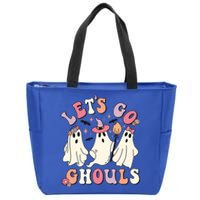 Let's Go Ghouls Funny Halloween Cute Groovy Ghost Retro Gift Zip Tote Bag