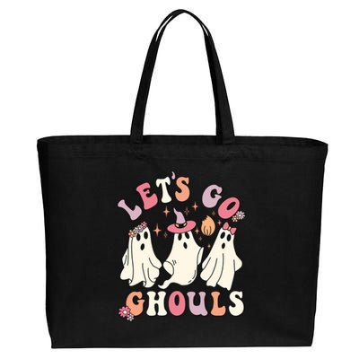 Let's Go Ghouls Funny Halloween Cute Groovy Ghost Retro Gift Cotton Canvas Jumbo Tote