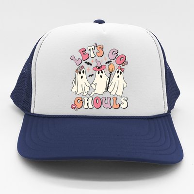 Let's Go Ghouls Funny Halloween Cute Groovy Ghost Retro Gift Trucker Hat