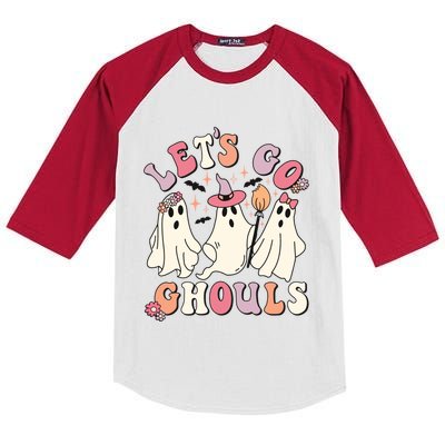 Let's Go Ghouls Funny Halloween Cute Groovy Ghost Retro Gift Kids Colorblock Raglan Jersey