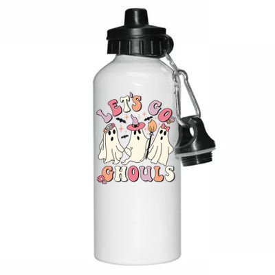 Let's Go Ghouls Funny Halloween Cute Groovy Ghost Retro Gift Aluminum Water Bottle