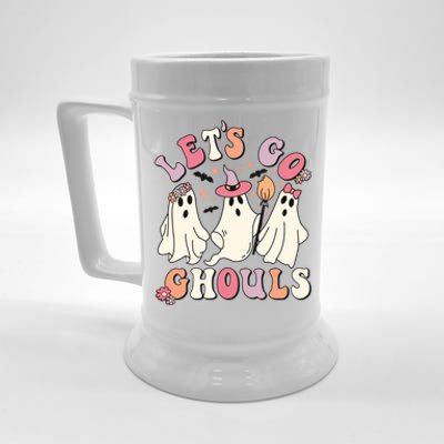 Let's Go Ghouls Funny Halloween Cute Groovy Ghost Retro Gift Beer Stein