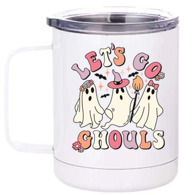 Let's Go Ghouls Funny Halloween Cute Groovy Ghost Retro Gift 12 oz Stainless Steel Tumbler Cup