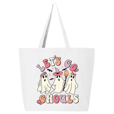 Let's Go Ghouls Funny Halloween Cute Groovy Ghost Retro Gift 25L Jumbo Tote