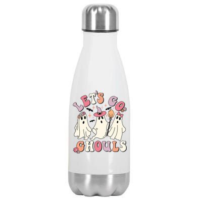 Let's Go Ghouls Funny Halloween Cute Groovy Ghost Retro Gift Stainless Steel Insulated Water Bottle