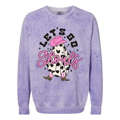 Let’s Go Ghouls Halloween Spooky Western Cowgirl Retro Colorblast Crewneck Sweatshirt