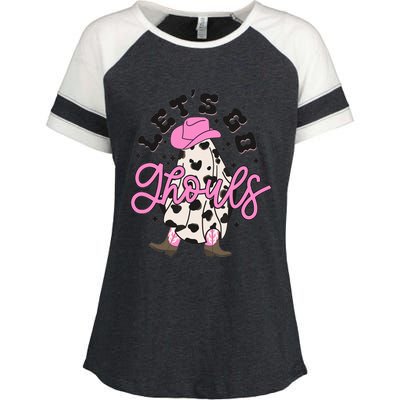 Let’s Go Ghouls Halloween Spooky Western Cowgirl Retro Enza Ladies Jersey Colorblock Tee