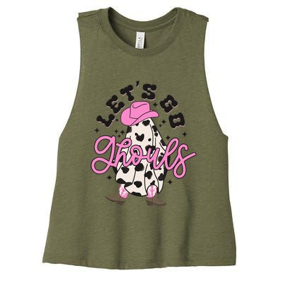 Let’s Go Ghouls Halloween Spooky Western Cowgirl Retro Women's Racerback Cropped Tank