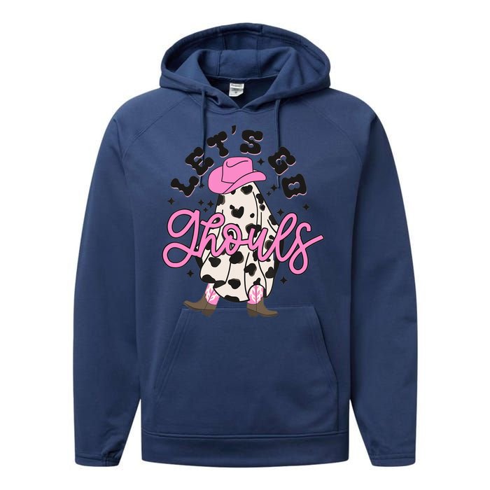 Let’s Go Ghouls Halloween Spooky Western Cowgirl Retro Performance Fleece Hoodie