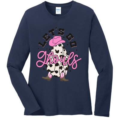 Let’s Go Ghouls Halloween Spooky Western Cowgirl Retro Ladies Long Sleeve Shirt