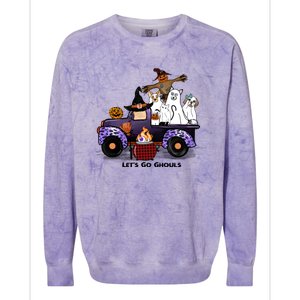 Let's Go Ghouls On Truck Funny Halloween Boo Witch Hat Cats Pumpkin Graphic Colorblast Crewneck Sweatshirt