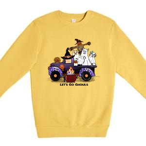 Let's Go Ghouls On Truck Funny Halloween Boo Witch Hat Cats Pumpkin Graphic Premium Crewneck Sweatshirt