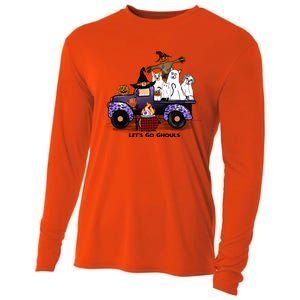 Let's Go Ghouls On Truck Funny Halloween Boo Witch Hat Cats Pumpkin Graphic Cooling Performance Long Sleeve Crew