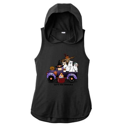 Let's Go Ghouls On Truck Funny Halloween Boo Witch Hat Cats Pumpkin Graphic Ladies PosiCharge Tri-Blend Wicking Draft Hoodie Tank