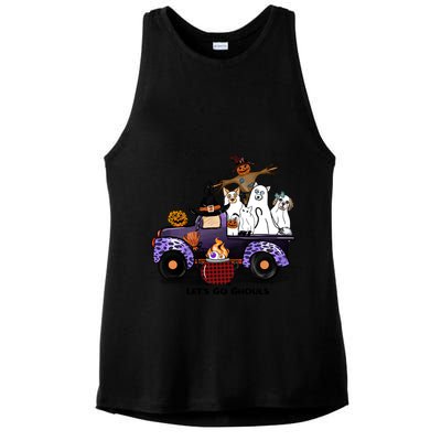 Let's Go Ghouls On Truck Funny Halloween Boo Witch Hat Cats Pumpkin Graphic Ladies PosiCharge Tri-Blend Wicking Tank