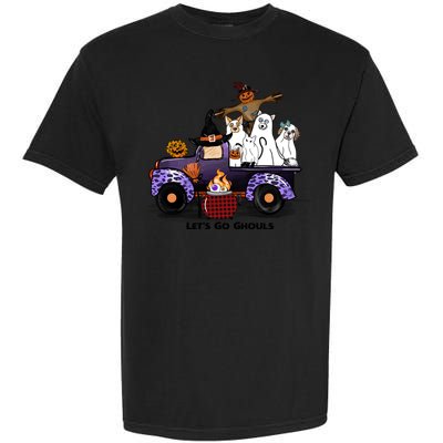 Let's Go Ghouls On Truck Funny Halloween Boo Witch Hat Cats Pumpkin Graphic Garment-Dyed Heavyweight T-Shirt