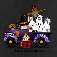 Let's Go Ghouls On Truck Funny Halloween Boo Witch Hat Cats Pumpkin Graphic 7 Panel Mesh Trucker Snapback Hat