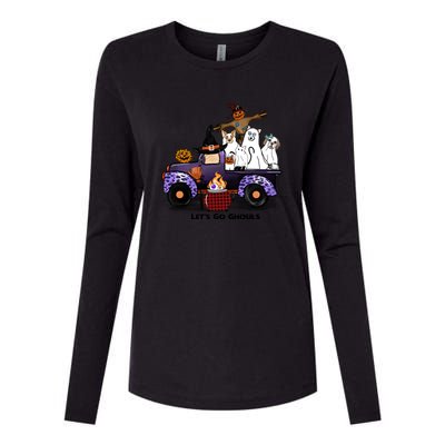 Let's Go Ghouls On Truck Funny Halloween Boo Witch Hat Cats Pumpkin Graphic Womens Cotton Relaxed Long Sleeve T-Shirt