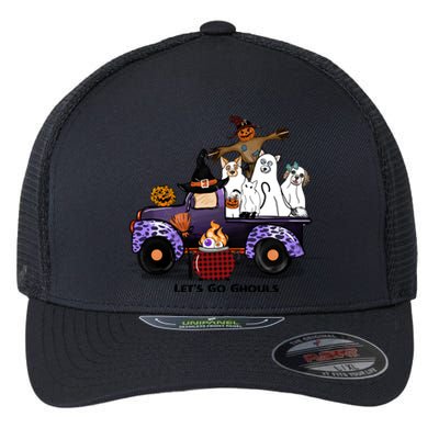 Let's Go Ghouls On Truck Funny Halloween Boo Witch Hat Cats Pumpkin Graphic Flexfit Unipanel Trucker Cap