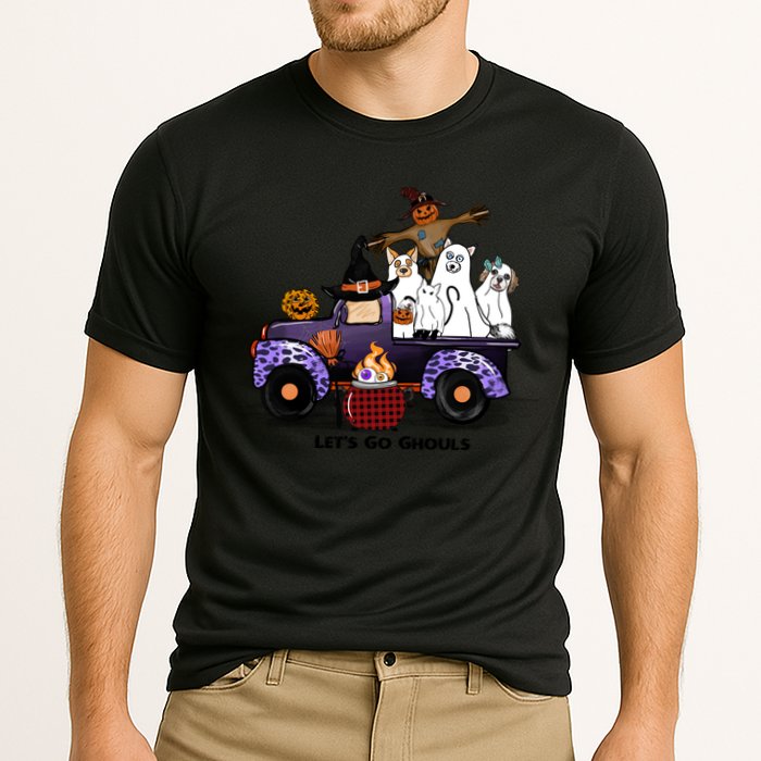Let's Go Ghouls On Truck Funny Halloween Boo Witch Hat Cats Pumpkin Graphic Cooling Performance Crew T-Shirt