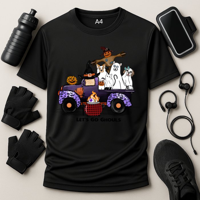 Let's Go Ghouls On Truck Funny Halloween Boo Witch Hat Cats Pumpkin Graphic Cooling Performance Crew T-Shirt