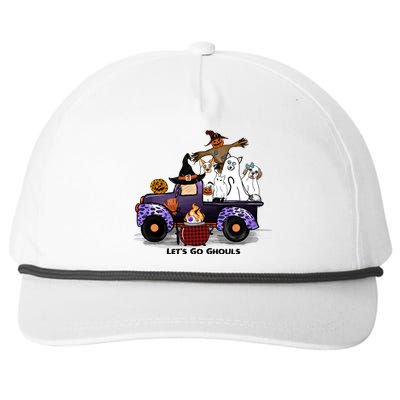 Let's Go Ghouls On Truck Funny Halloween Boo Witch Hat Cats Pumpkin Graphic Snapback Five-Panel Rope Hat