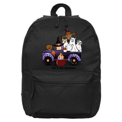 Let's Go Ghouls On Truck Funny Halloween Boo Witch Hat Cats Pumpkin Graphic 16 in Basic Backpack