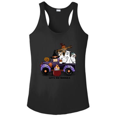 Let's Go Ghouls On Truck Funny Halloween Boo Witch Hat Cats Pumpkin Graphic Ladies PosiCharge Competitor Racerback Tank