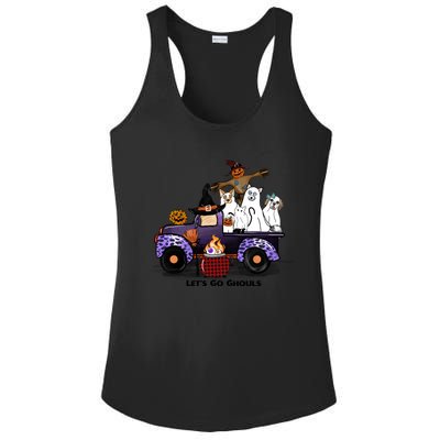 Let's Go Ghouls On Truck Funny Halloween Boo Witch Hat Cats Pumpkin Graphic Ladies PosiCharge Competitor Racerback Tank