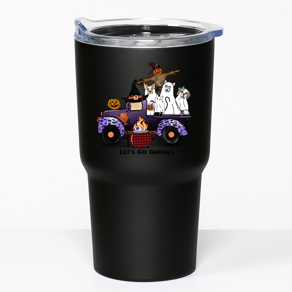Let's Go Ghouls On Truck Funny Halloween Boo Witch Hat Cats Pumpkin Graphic Tumbler